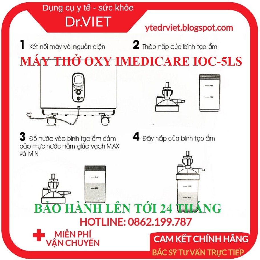 MÁY TẠO OXY, MÁY THỞ OXY IMEDICARE IOC-5LS CHÍNH HÃNG CHO NGƯỜI LỚN TUỔI, BỆNH NHÂN KHÔNG TỰ THỞ, THỞ KHÓ KHĂN, HÔ HẤP