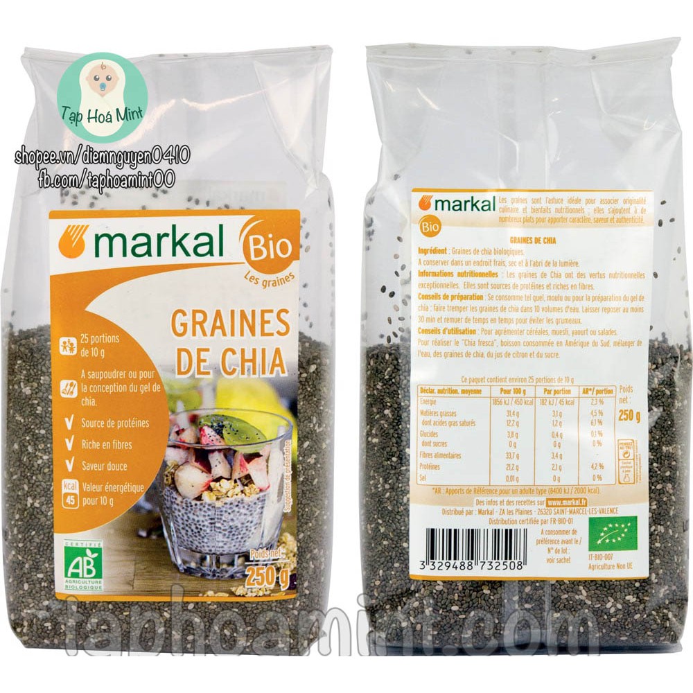 Hạt chia hữu cơ Markal 250g sử dụng làm bánh, pha nước cho bé - Mint ăn dặm