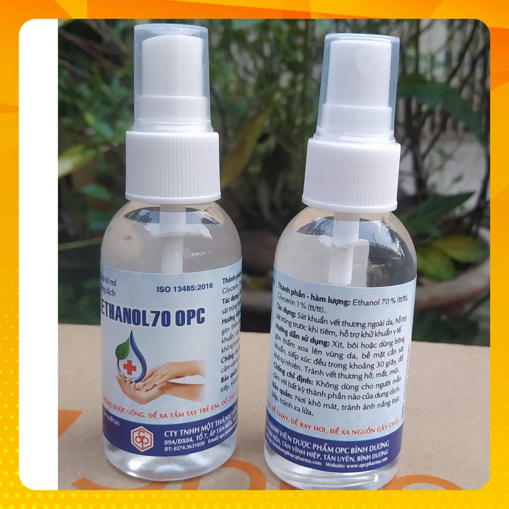 BLOCK 10 CHAI RỬA TAY KHÔ DIỆT KHUẨN OPC 60ML XỊT PHUN SƯƠNG, (CỒN ETHANOL 70% - CÔNG TY DƯỢC OPC)
