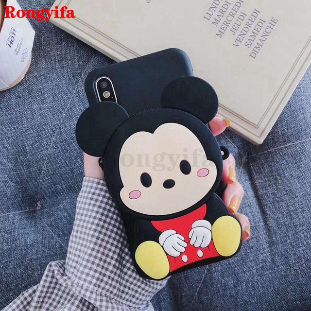 Ốp điện thoại gắn ví hình Doraemon/Stitch/Minnie 3D cho Xiaomi Redmi K30 Pro Poco X2 Note 8T 8 Pro