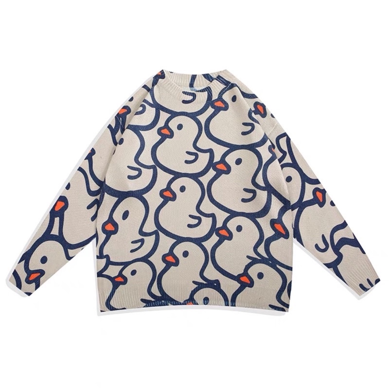 Áo len nam dài tay phong cách Hồng Kông giản dị in hoạt hình, áo len đan cổ tròn phổ biến trong mùa Thu / Đông