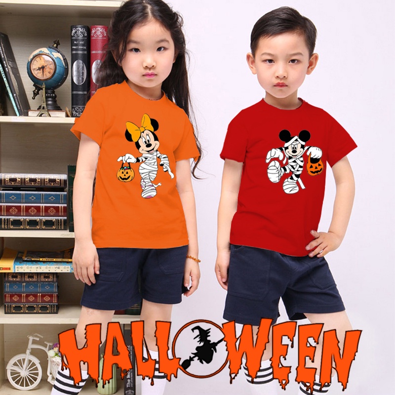 DISNEY Áo Thun Tay Ngắn In Hình Chuột Mickey Phong Cách Halloween Cho Bé
