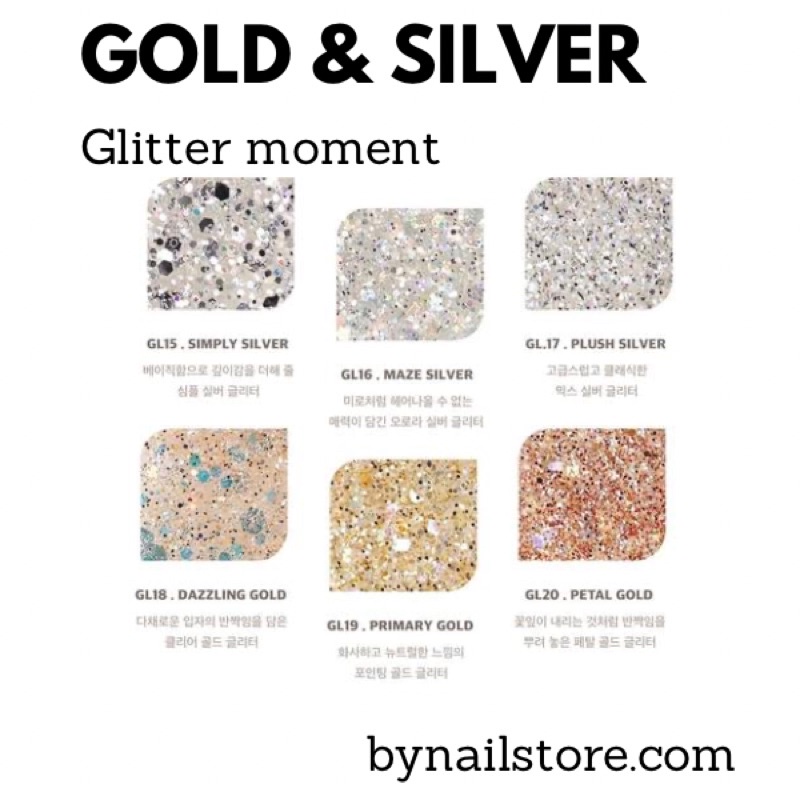 [Verygoodnail] Bộ sản phẩm sơn gel nhũ cao cấp Hàn Quốc Glitter moment collection 1 Gold &amp; Silver (6pcs)