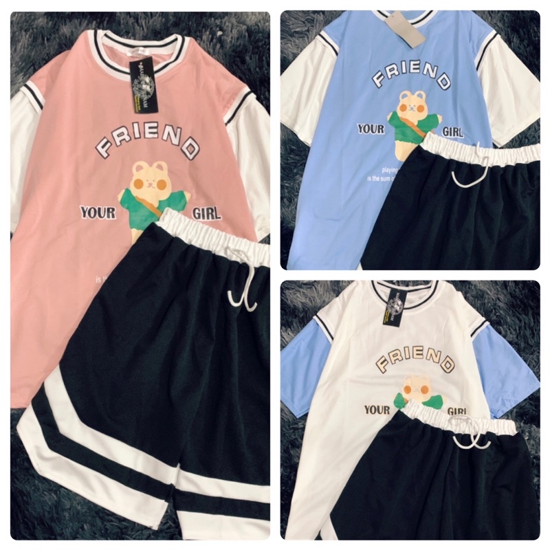 Set bộ áo raplang mix quần V gấu friend
