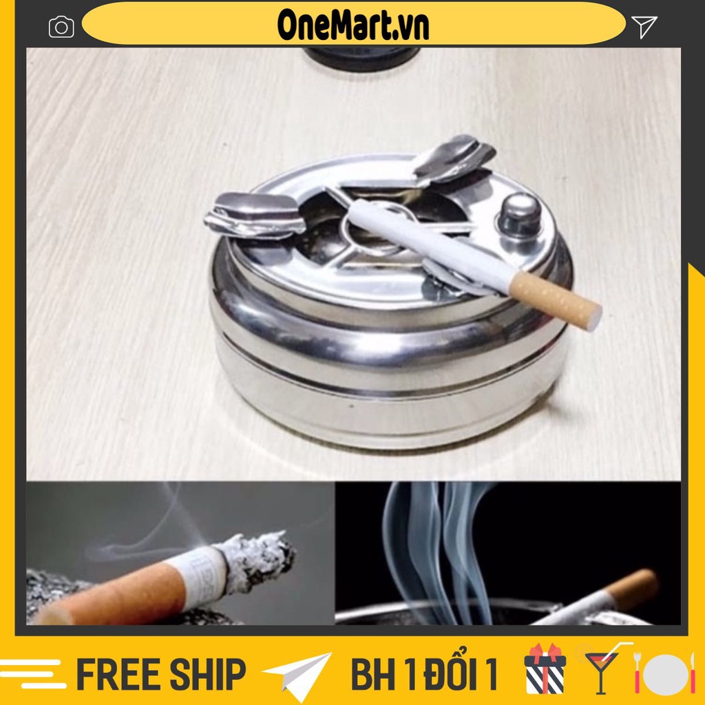 Gạt tàn thuốc lá inox có 2 ngăn tiện lợi-gạt tàn bấm