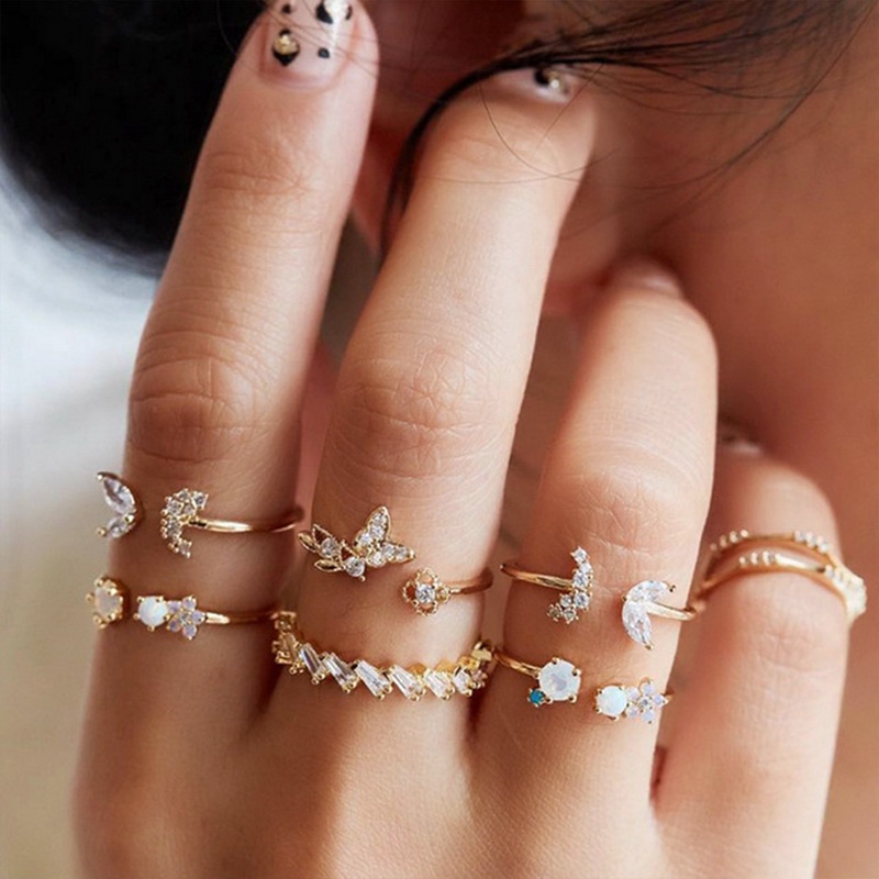 Nhẫn Hình Đồng Xu/Mặt Trăng/Bướm Màu Vàng Phong Cách Bohemian Thời Trang Cho Nữ 2022