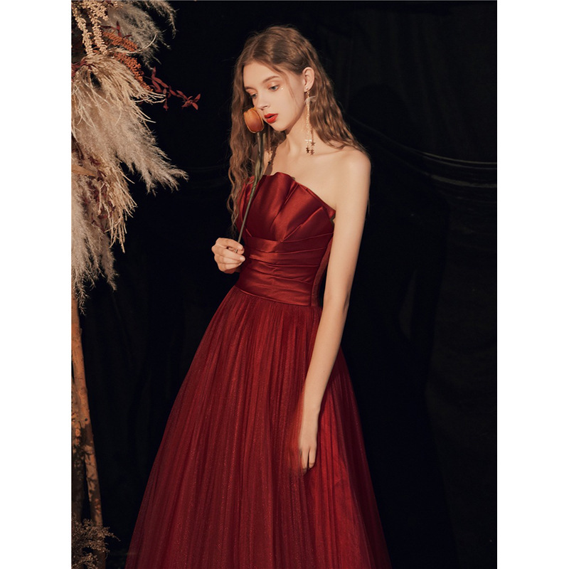 Toast clothing women new style wine red elegant banquet evening dress skirt long slim fashion dress