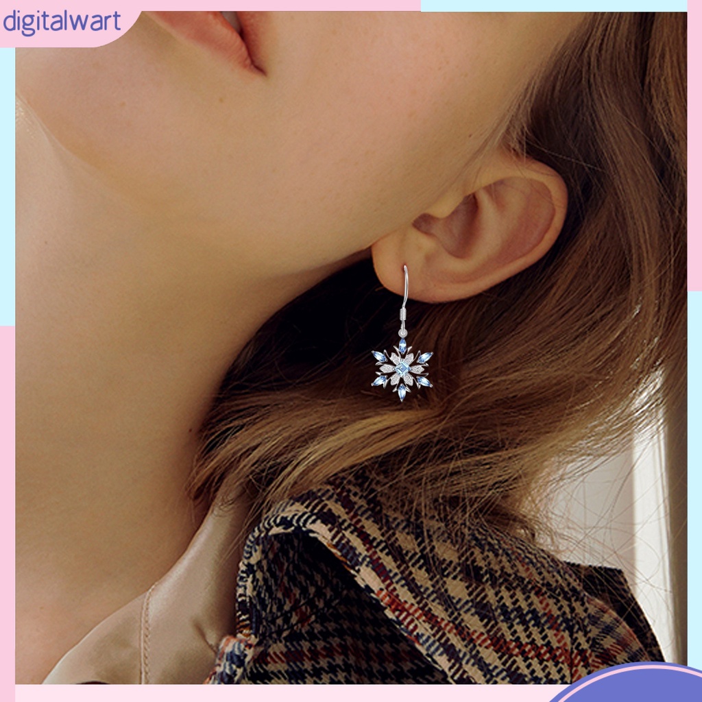 Đôi bông tai dáng rơi họa tiết bông tuyết đính đá thời trang cho nữ