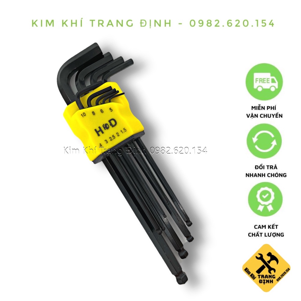 Bộ lục giác 9 cây đầu bi mạ crom đen