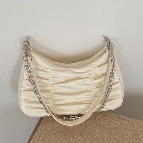 [Mã FASHIONCB264 giảm 10K đơn bất kỳ] Túi đeo vai hình vuông ngang xếp ly phối dây xích sành điệu cho nữ