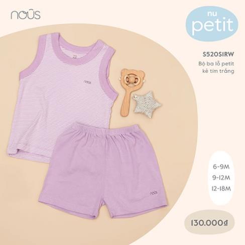 Bộ Quần Áo Ba Lỗ Cao cấp Nous Màu Tím Trắng Kẻ - Chất Liệu Nu Petit( 6M-3Y)
