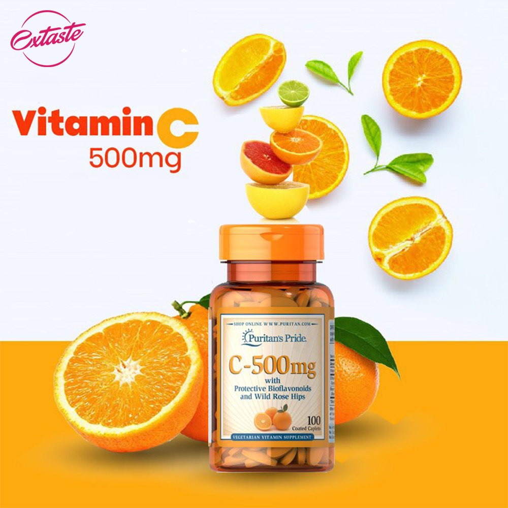 Viên uống vitamin c puritan's pride vitamin C-500mg with bioflavonoids and wild rose hips 100 viên Healthy care extaste