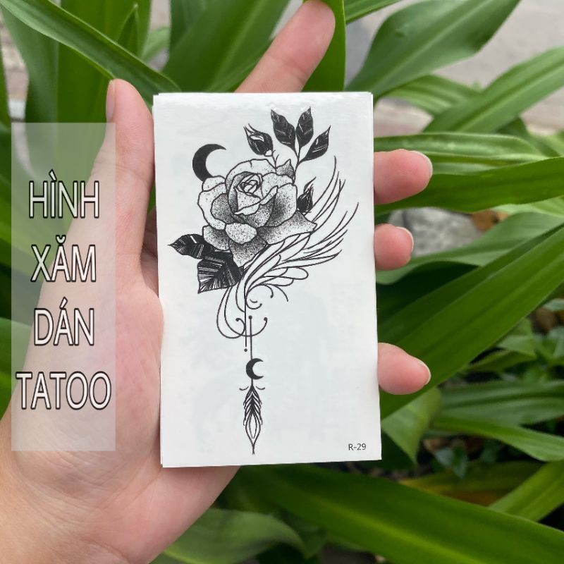 Hình xăm hoa hồng đen mẫu mới r29. Tatoo dán tạm thời size 10x6cm