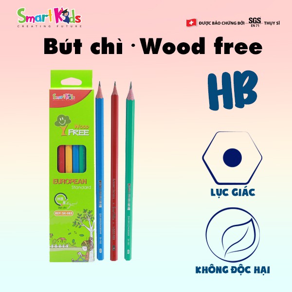 Bút chì Smartkid thân nhựa cao cấp, không nhúng dầu SK-083 (12 CÂY/HỘP), mềm, dễ chuốt, có gôm tiện dụng