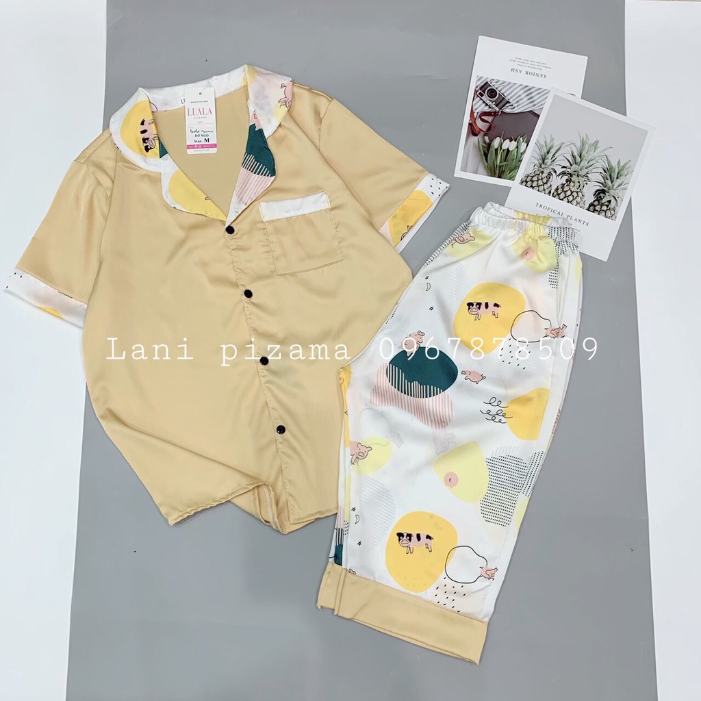 Bộ pizama lụa ngố bộ pijama lửng lụa sattin mặc nhà siêu xinh, mềm mịn, thoáng mát cho nàng diện mặc nhà