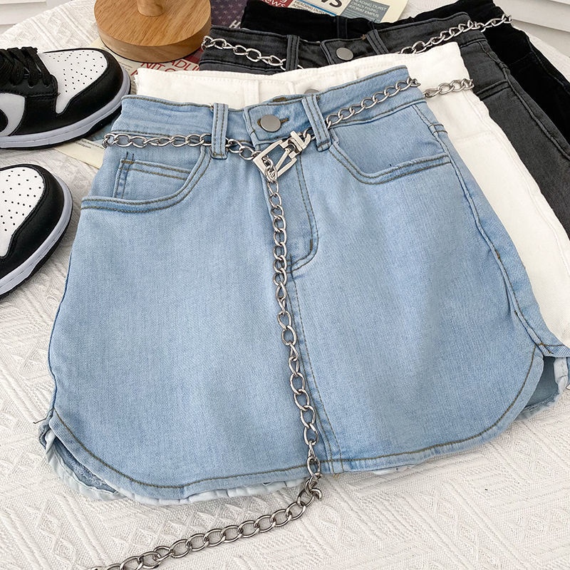 Jiashucheng Chân Váy Denim Ngắn Lưng Cao Ôm Dáng Chống Lóa Phong Cách Hip Hop Thời Trang Cho Nữ