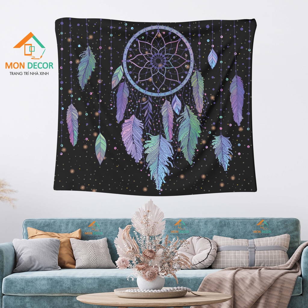 [FREESHIP XTRA] Tranh vải decor Dreamcatcher - Tranh vải treo tường lông vũ [TẶNG đinh treo]