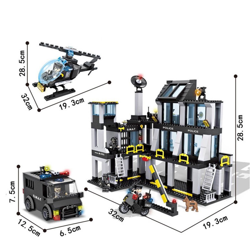 Đồ chơi lego lắp ghép sở cảnh sát đặc nhiệm kèm xe con máy bay giúp trẻ sáng tạo với 743 mảnh ghép