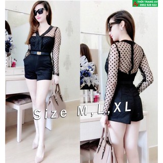Jumpsuit jean short tay dài