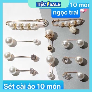 Sét 10 Cài Áo Giả Ngọc Trai Siêu Đẹp Mẫu Mới sang chảnh