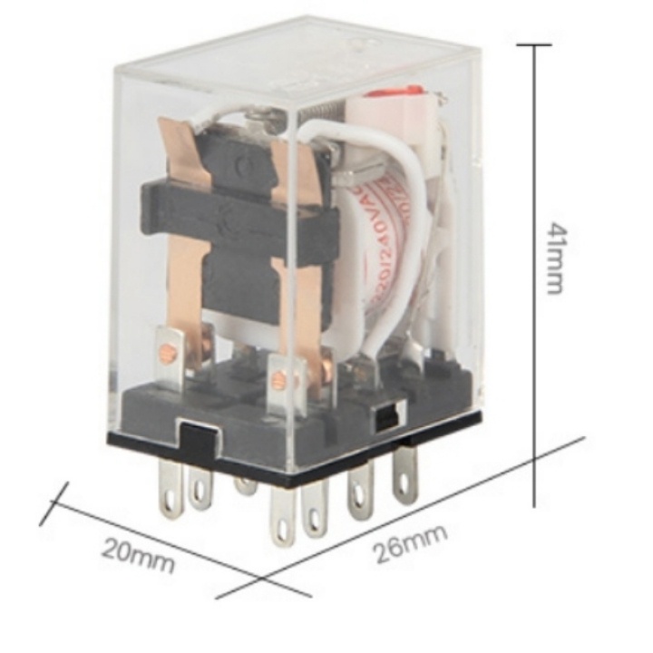 Relay trung gian MY4N-J rơ le kiếng 14 chân dẹp nhỏ có đèn điện áp 12VDC, 24VDC, 220VAC kết hợp chân đế PYF14A