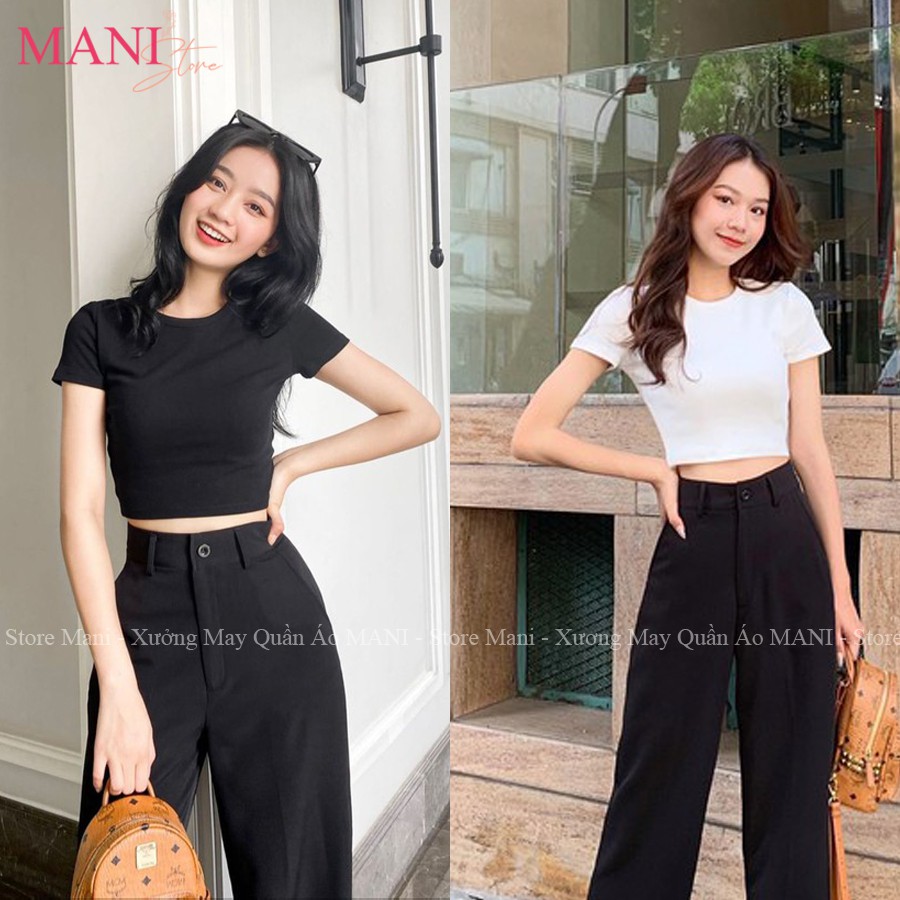 Áo kiểu croptop nữ ôm body tay ngắn cổ tròn basic màu đen trắng chất vải cotton bozip siêu xinh