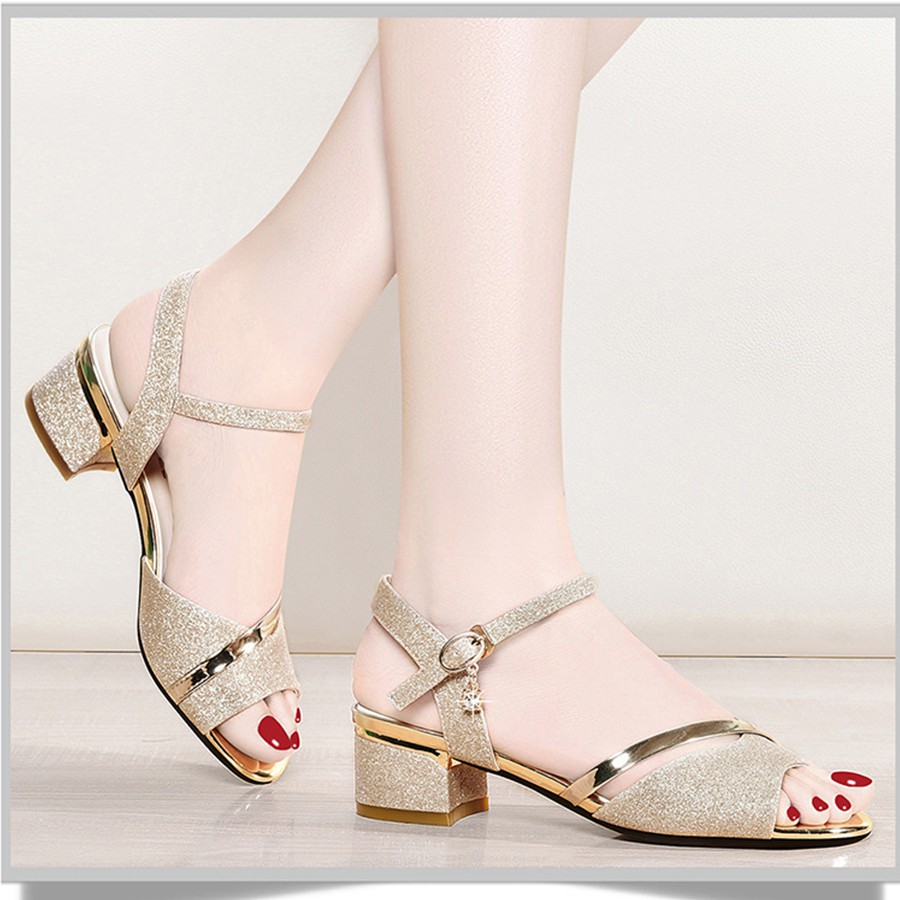 Sandal gót vuông kim sa 4p - CG60