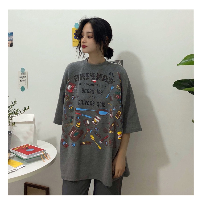 SUXI Áo Thun Nữ Dáng Rộng In Hình Thời Trang Hàn Quốc