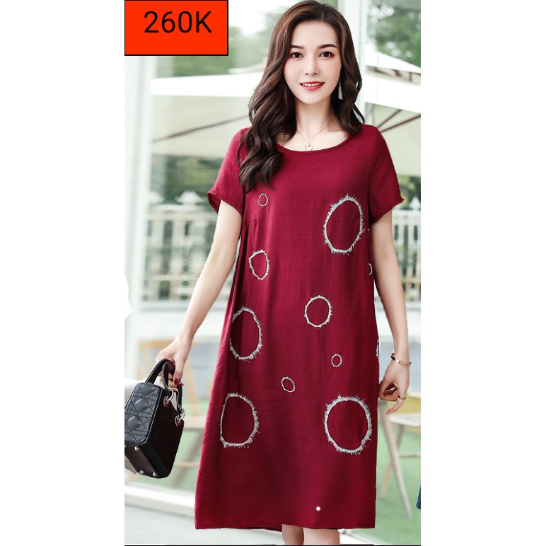 [CÓ SẴN] Váy Đầm Suông - Hàng Quảng Châu - Form Chữ A - Vải Đũi (XL, 5XL). đầm xinh giá tốt bigsize tặng mẹ