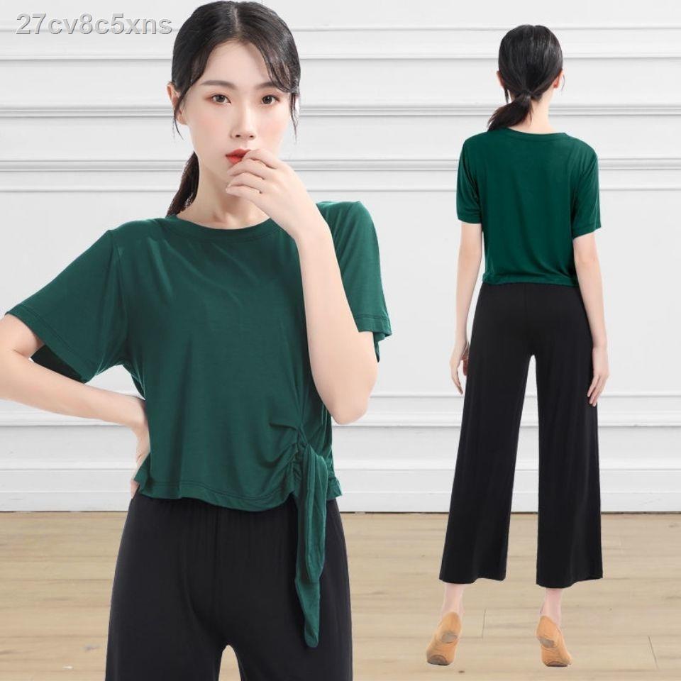 ✳✑2021 quần áo yoga mới phù hợp với tập khiêu vũ nhảy rộng dài tay ngắn hiện đại thẳng ống leotards
