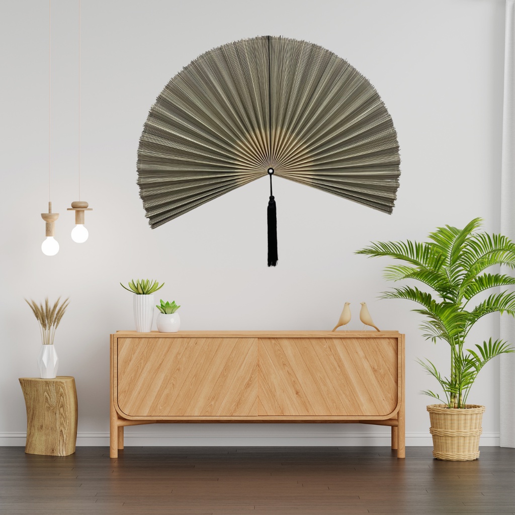 Quạt decor treo tường trang trí chất liệu mành tre, hàng thủ công mỹ nghệ cao cấp size 120cm