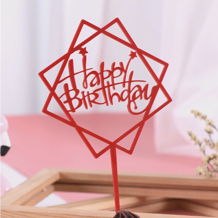 Túi 10 meka Vuông Happy Birthday trang trí bánh sinh nhật, mica cắm bánh sinh nhật