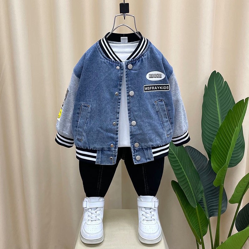 Áo Khoác Bóng Chày Vải Denim Thời Trang Mùa Xuân Dành Cho Bé Trai 2022