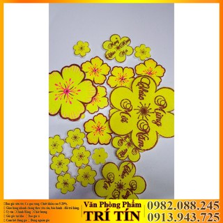 [COMBO]  14 BÔNG MAI XỐP 5 cánh đủ cỡ viền kim tuyến vàng dán tường dán kiếng trang trí tết