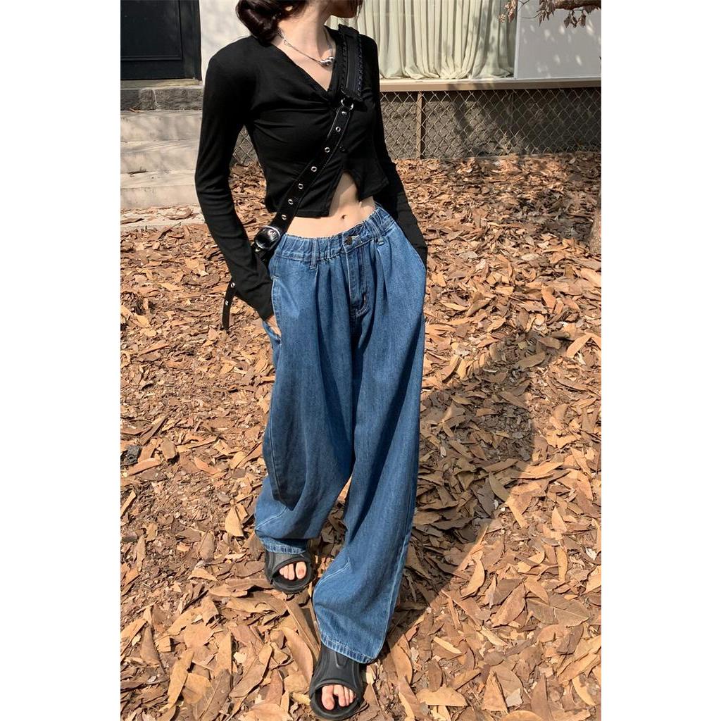 Quần Jean Ống Rộng Lưng Thun Cao Xếp Ly Thời Trang Cá Tính 56431