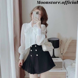 Áo sơ mi nữ vải voan tay dài cổ thắt nơ điệu đà
