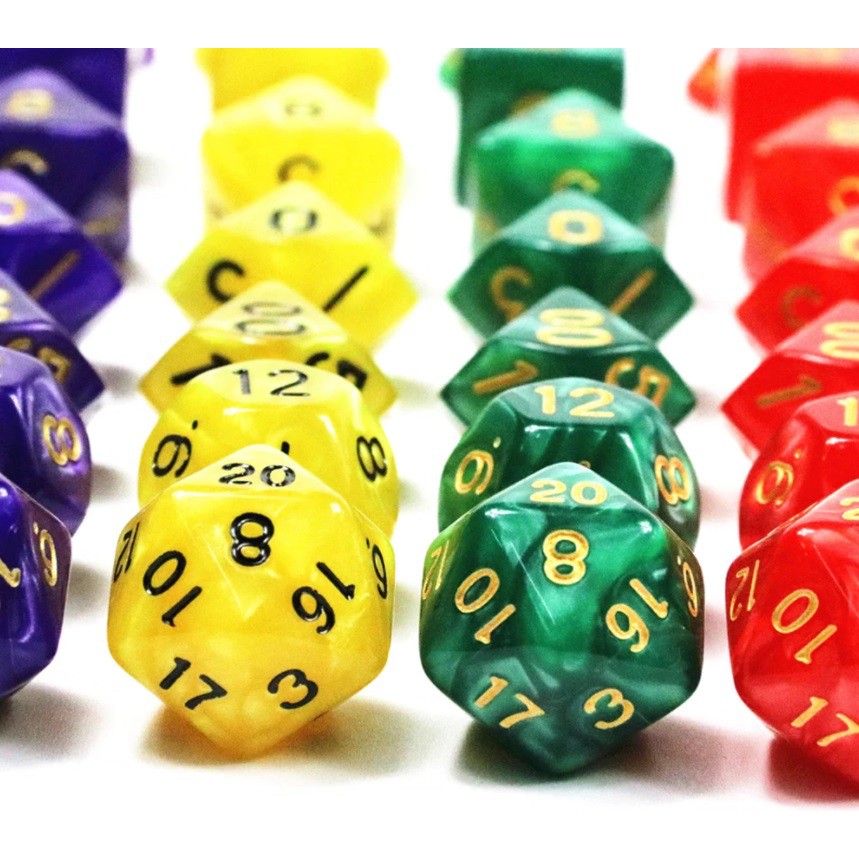 Bộ 7 viên xúc xắc xí ngầu đa diện D4, D6, D8, D10, D12, D20, D100, xúc xắc chơi Dungeons & Dragons (DnD)