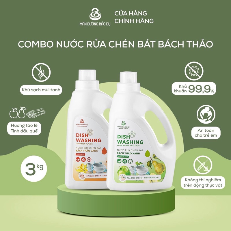 COMBO Nước Rửa Chén Bát Thảo Dược Thiên Nhiên 3L, Mãn Đường Bảo Dụ, Không Hại Da Tay