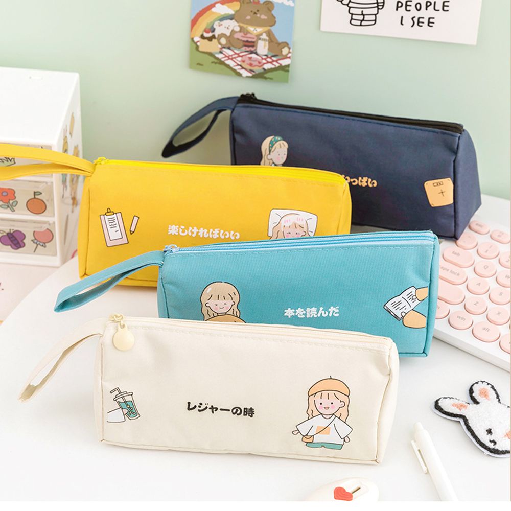 Túi đựng bút/ mỹ phẩm bằng vải oxford chống thấm nước sức chứa lớn in họa tiết hoạt hình nhiều màu sắc dễ thương