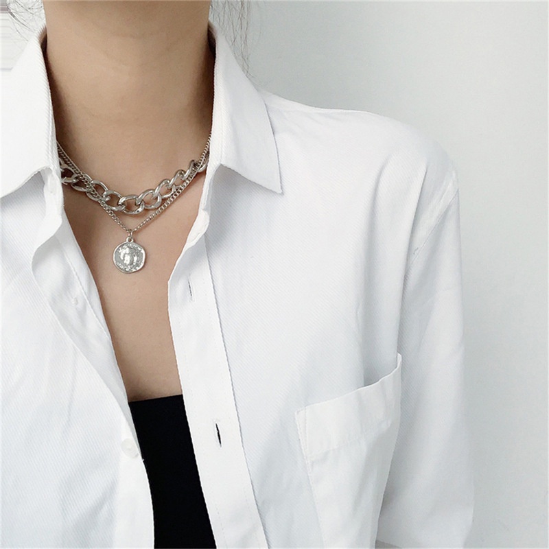Vòng cổ Sợi Xích Dày Hai Lớp Mặt Hình Chân Dung Cổ Điển Thời Trang