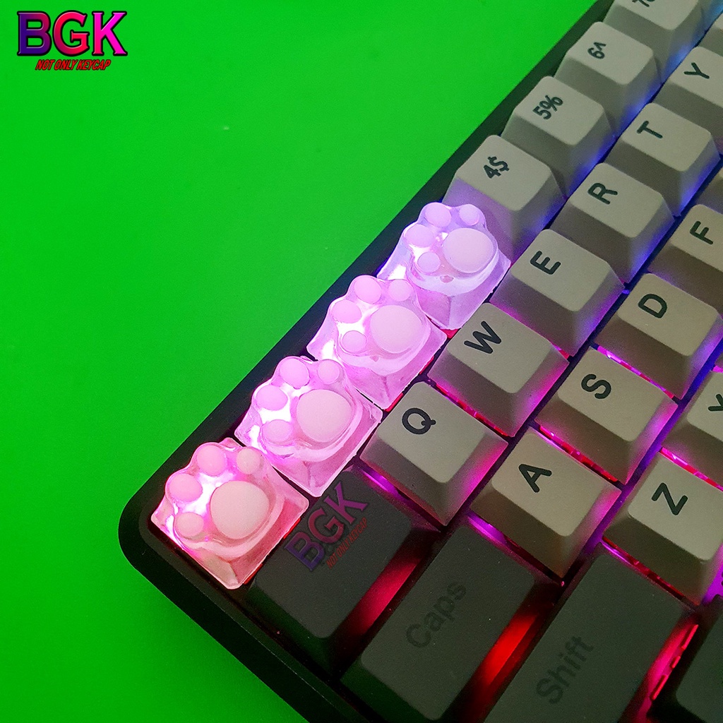 Keycap Lẻ Artisan Dấu Chân Mèo dễ thương màu trong suốt ( cast resin nhiều lớp, Keycap bàn phím cơ,keycap resin độc lạ )