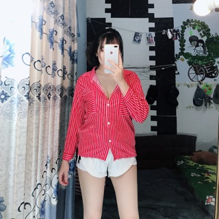 Áo sơ mi sọc thun poly co giản nhẹ