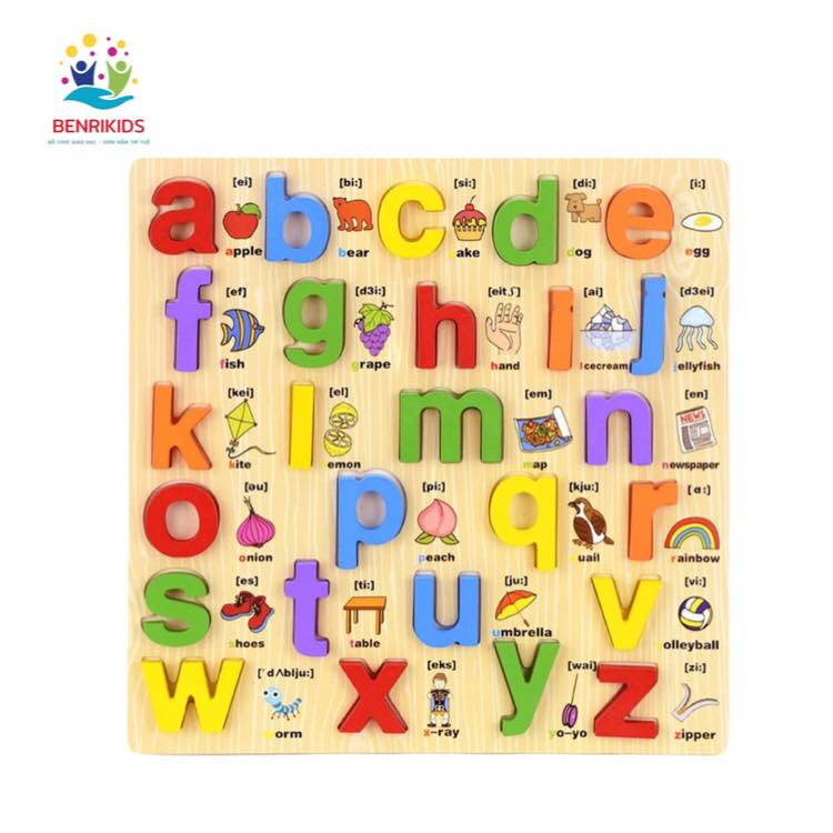 Bộ 3 Bảng Chữ Cái In Thường In Hoa Và Số Học Nổi Song Ngữ Bằng Gỗ