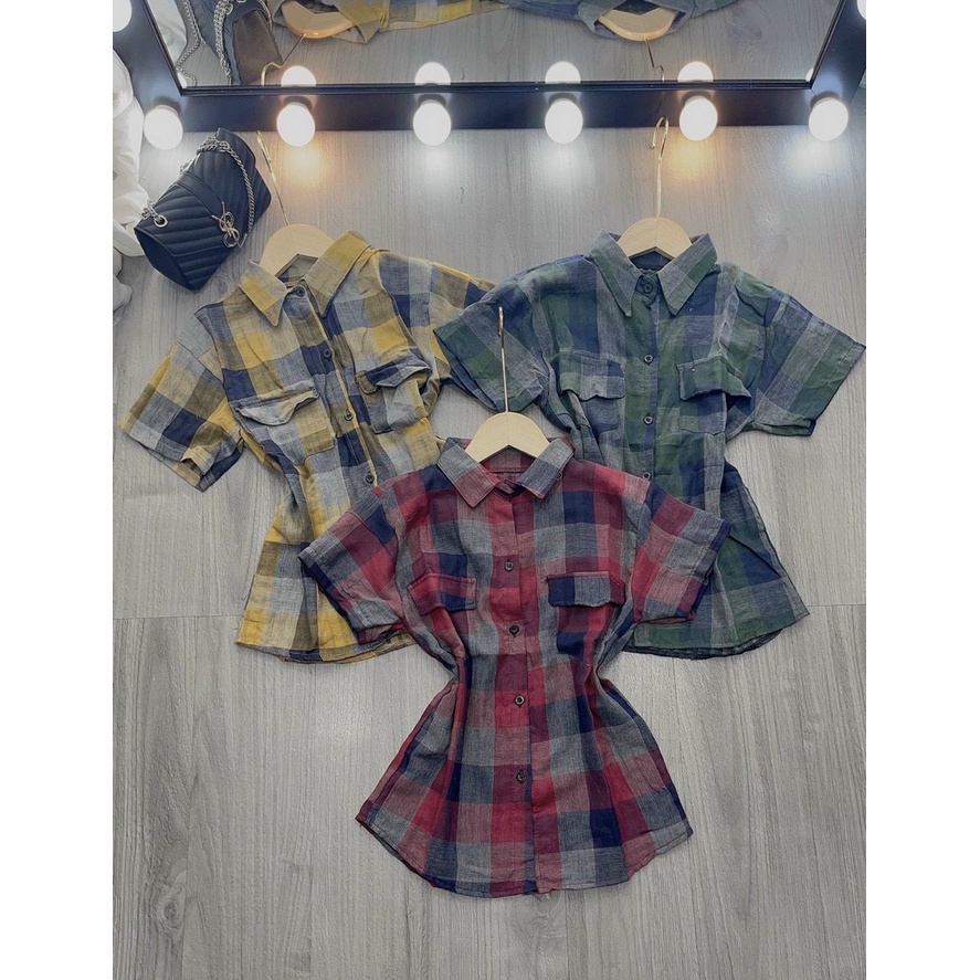 Áo sơ mi màu kiểu carro to ạnh thật vải đẹp h600