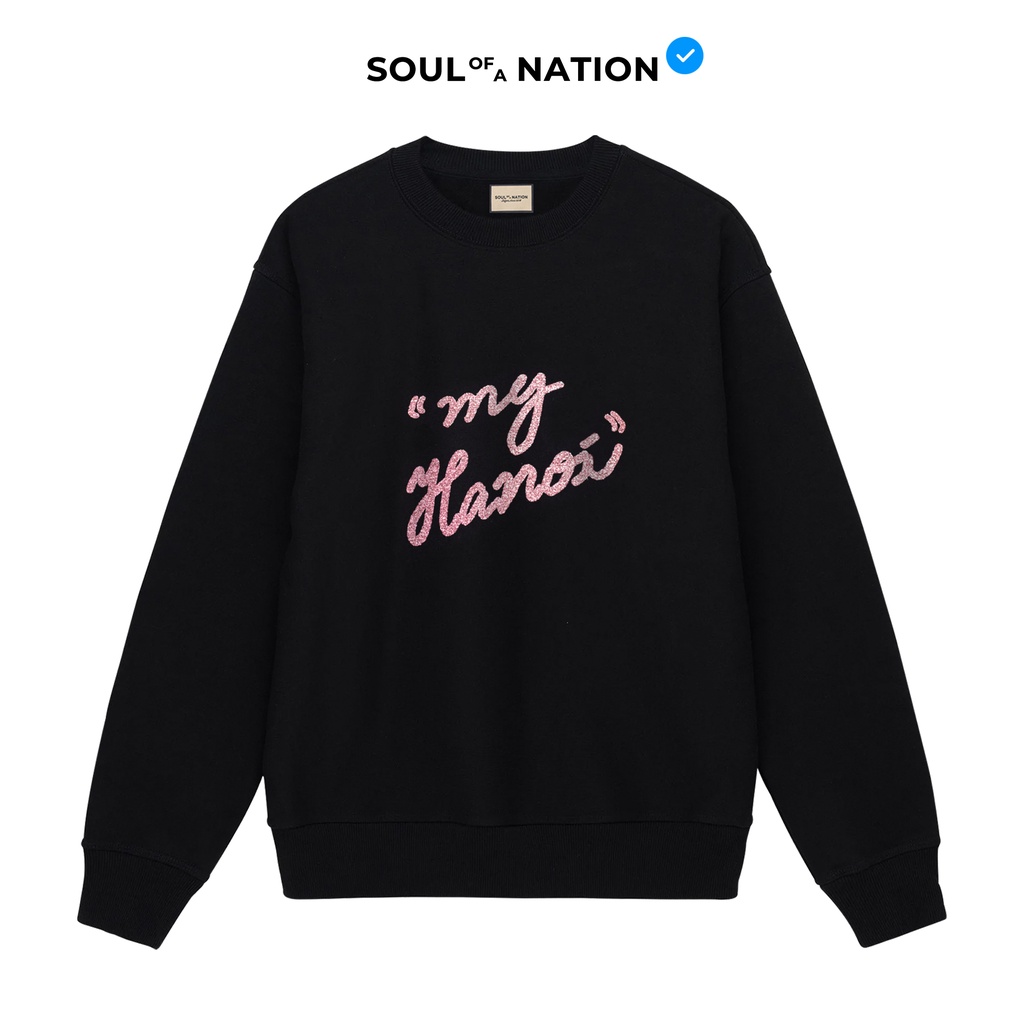 Sweater unisex In cao cấp KIM TUYẾN HỒNG chữ MY SAIGON/HANOI form basic vải nỉ bông cotton SOUL OF A NATION - Đen