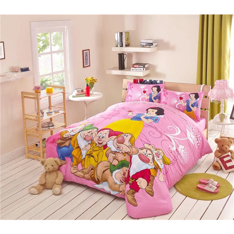 GC1337 Bộ chăn ga gối trẻ em công chúa bạch tuyết chất cotton cao cấp giường 1m2, 1m5, 1m6,1m8 hàng nhập