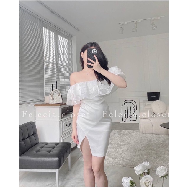 ĐẦM TRẮNG LỆCH VAI PHỐI VOAN TÀ ĐẮP XẺ 🤍