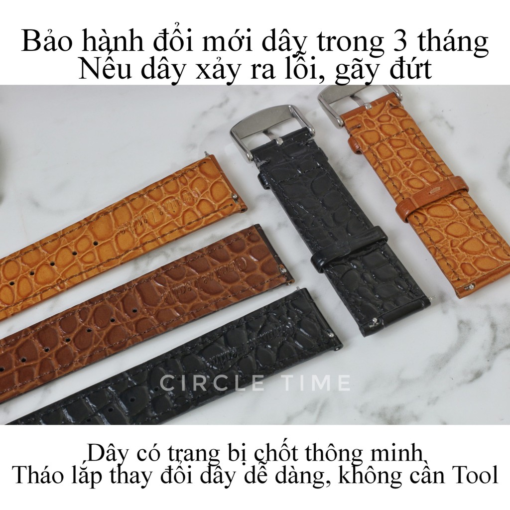 Dây đồng hồ da cá sấu vân bóng size 18/20/22 chốt thông minh