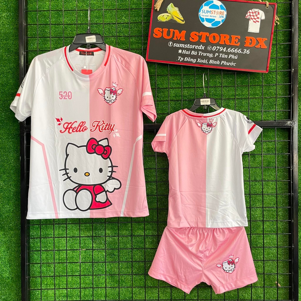 Áo Đá Banh Kute, Độc Lạ Hello Kitty Hồng 06 (Có Size Cho Bé)_Áo Thể Thao, Dễ Thương, Đẹp, Mẫu Mới