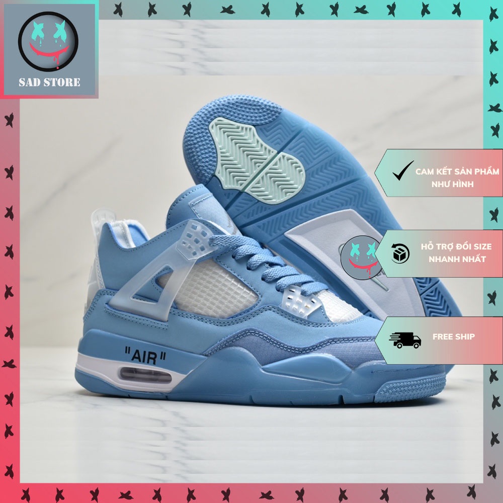 Giày Jordan 4 Blue, JD4 Off White Xanh Dương Hàng Cao Cấp Full Box + Bill